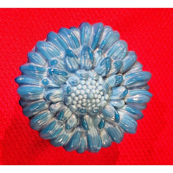 Reidel Bohemian Czech Blue Malachite Glass Powder Box SunFlower Design - Picture 4 of 8